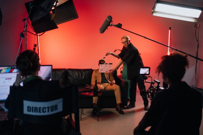 Film crew setting up a scene for a TV production