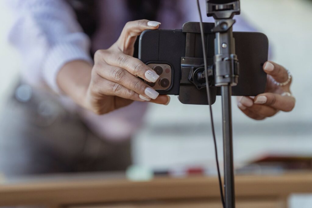Mobile phone on a tripod recording a self-tape audition